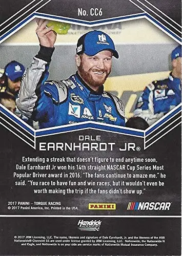 Autographed Dale Earnhardt Jr. 2017 Panini Torque Racing Claiming The Chase (Daytona Can-Am Duel Win) Insert Signed Nascar Collectible Trading Card #79/99 With Coa And Toploader 2