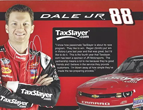 2X Autographed 2013 Dale Jr. & Regan Smith #99 Tax Slayer Racing (Nationwide) Dual Signed 9X11 Nascar Hero Card With Coa 1