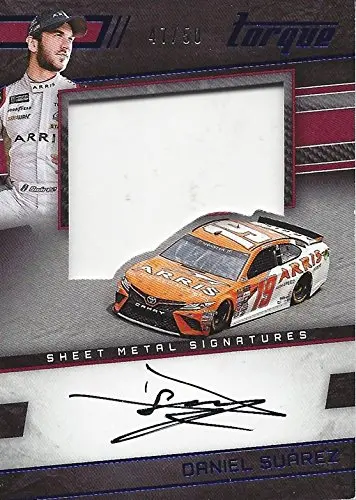 Daniel Suarez 2017 Panini Torque Racing Sheet Metal Signatures (#19 Arris Race-Used Metal) Rookie Season Joe Gibbs Team Insert Collectible Nascar Trading Card #47/50 1