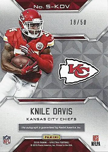 Knile Davis 2016 Panini Spectra Football Spectra Signatures Autograph (Kansas City Chiefs) Rare Blue Parallel Signed Insert Nfl Collectible Football Trading Card #18/50 2