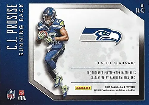 C.J. Prosise 2016 Panini Gala Football Coming Attractions (Game-Used Jersey) Jumbo Patch Seattle Seahawks Rare Parallel Nfl Collectible Trading Card (#04 Of 10) 2