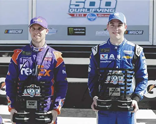 2X Autographed Alex Bowman & Denny Hamlin 2018 Daytona 500 Pole Award (Victory Lane) Dual Signed Picture 8X10 Inch Nascar Glossy Photo With Coa 1