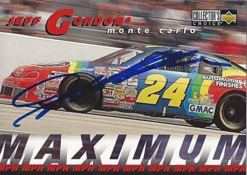 Autographed Jeff Gordon 1996 Upper Deck Collectors Choice Racing Maximum Mph (#24 Dupont Team) Hendrick Motorsports Vintage Signed Collectible Nascar Trading Card With Coa And Toploader 1