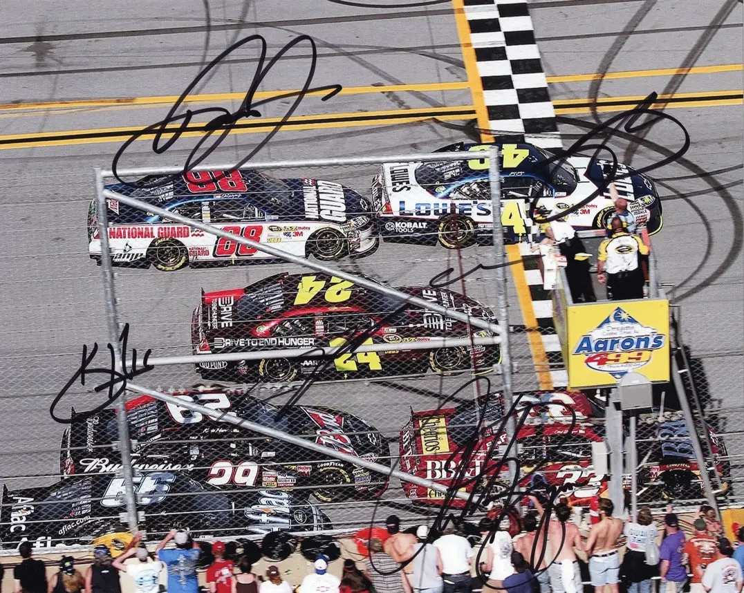 5X Autographed Jimmie Johnson / Dale Jr. / Jeff Gordon / Kevin Harvick / Clint Bowyer 2011 Talladega Closest Finish In History Rare Signed Picture 9X11 Inch Nascar Glossy Photo With Coa 1