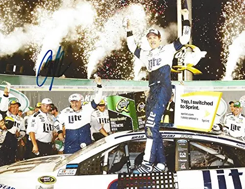 Autographed 2016 Brad Keselowski #2 Miller Lite Racing Kentucky Race Win (Victory Lane Celebration) Team Penske Signed Collectible Picture Nascar 9X11 Inch Glossy Photo With Coa 1