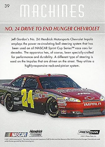 Autographed Jeff Gordon 2011 Press Pass Premium Racing Machines (#24 Drive To End Hunger Chevrolet) Hendrick Motorsports Signed Nascar Collectible Trading Card With Coa 2