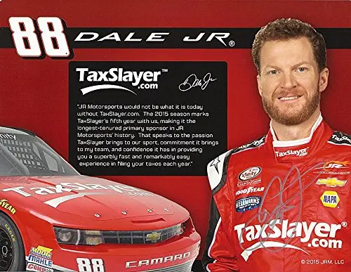 Autographed 2015 Dale Earnhardt Jr. #88 Tax Slayer Racing (Jr Motorsports) Xfinity Series Signed Picture 9X11 Nascar Promo Hero Card With Coa 1