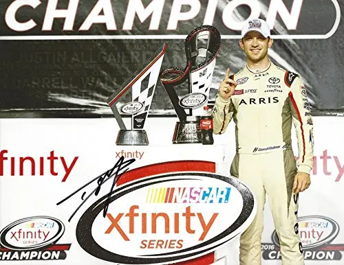 Autographed 2016 Daniel Suarez #19 Arris Team Xfinity Series Champion (Victory Lane Trophy Pose) Joe Gibbs Racing Signed Collectible Picture Nascar 9X11 Inch Glossy Photo With Coa 1