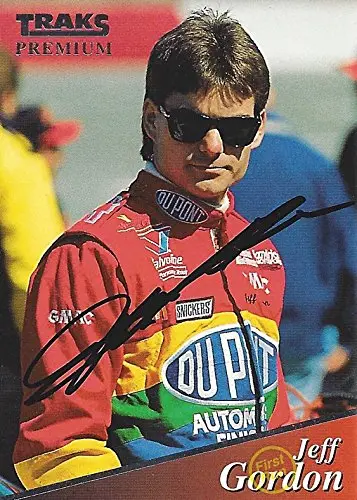 Autographed Jeff Gordon 1994 Traks Premium Racing First Run (#24 Dupont Rainbow Team) Hendrick Motorsports Vintage Signed Nascar Collectible Trading Card With Coa 1