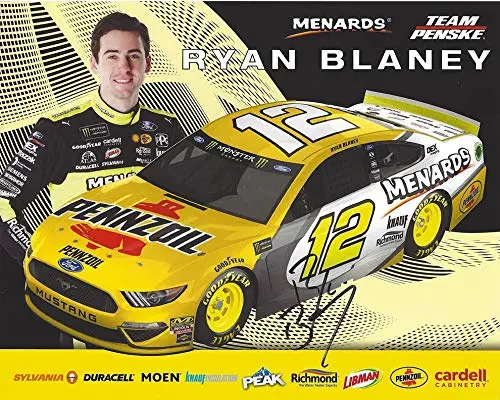 Autographed 2019 Ryan Blaney #12 Pennzoil - Menards Ford Mustang (Team Penske Racing) Monster Energy Cup Series Signed Collectible Picture Nascar 8X10 Inch Official Hero Card Photo With Coa 1