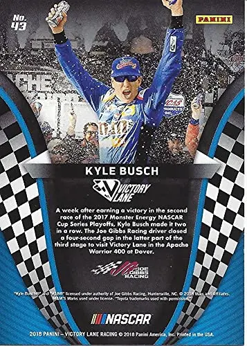 Autographed Kyle Busch 2018 Panini Victory Lane Playoff Winner (Dover Win) Joe Gibbs Racing Monster Cup Series Signed Collectible Nascar Trading Card With Coa 2