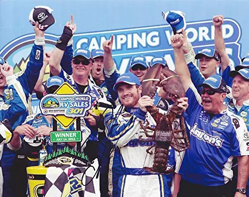 Autographed 2013 Brian Vickers #55 Aarons Racing Team New Hampshire Race Win (Victory Lane Lobster) Signed Collectible Picture Nascar 8X10 Inch Glossy Photo With Coa 1