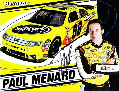 Autographed Paul Menard 2010 Menards Racing Team Rcr (#98 Schrock Cabinetry) 9X11 Photo Hero Card With Coa 1