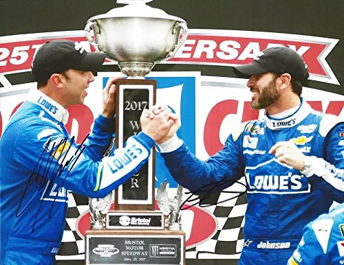 2X Autographed 2017 Jimmie Johnson & Chad Knaus #48 Lowes Bristol Race Win (Victory Lane) Signed Nascar Picture 9X11 Inch Glossy Photo With Coa 1
