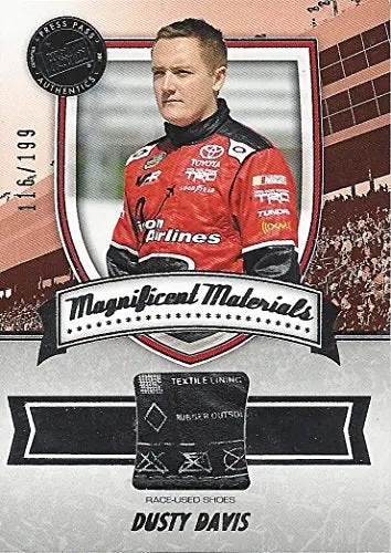 Dusty Davis 2011 Press Pass Fan Fare Magnificent Materials (Race-Used Shoe) Rare Tag Piece Camping World Truck Series Rare Insert Collectible Nascar Trading Card (#116 Of Only 199) 1