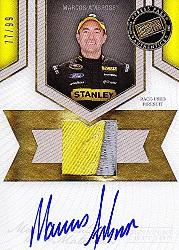 Autographed Marcos Ambrose 2013 Press Pass Racing (2-Color Firesuit) Relic Memorabilia Insert Signed Nascar Trading Card With Coa (#77 Of 99) 1