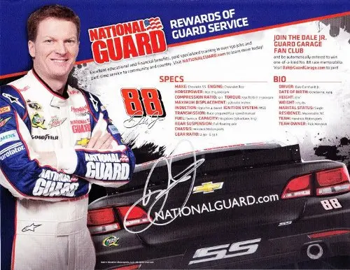 Autographed 2013 Dale Earnhardt Jr. #88 National Guard Racing (Chevy Ss) 9X11 Nascar Hero Card W/Coa 1