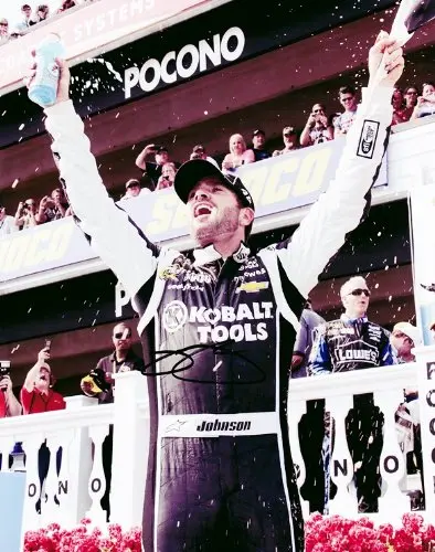 Autographed 2013 Jimmie Johnson #48 Kobalt Pocono Win (Victory Lane Celebration) 8X10 Signed Nascar Glossy Photo W/Coa 1
