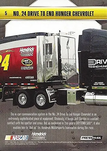 Autographed Jeff Gordon 2011 Press Pass Stealth Racing Pit Crew (#24 Drive To End Hunger Chevrolet Team) Hendrick Motorsports Signed Nascar Collectible Trading Card With Coa 2