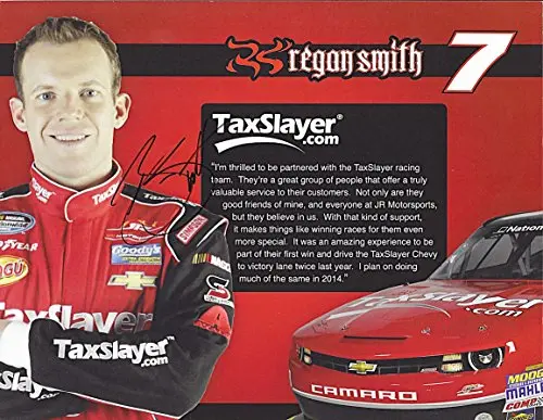 2X Autographed 2013 Dale Jr. & Regan Smith #99 Tax Slayer (Nationwide Series) Signed 9X11 Nascar Hero Card With Coa 1