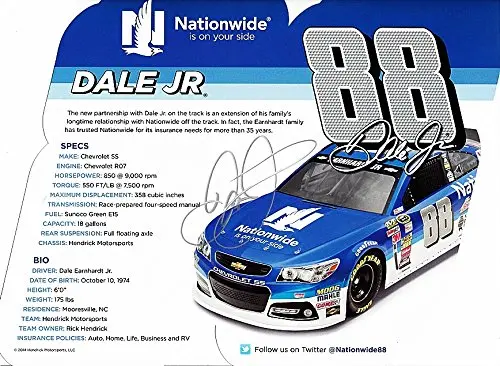 Autographed 2015 Dale Earnhardt Jr. #88 Nationwide Insurance Racing (Hendrick Motorsports) Hero Card Signed Picture 9X11 Nascar Promo Hero Card With Coa 1