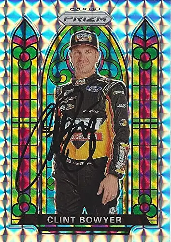 Autographed Clint Bowyer 2020 Panini Prizm Stained Glass Rare Prizm (#14 Rush Truck Center Team) Stewart-Haas Racing Insert Signed Nascar Collectible Trading Card With Coa #196/199 1