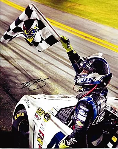 Autographed 2013 Jimmie Johnson #48 Lowe's Racing Checkered Flag Win (Hendrick) 8X10 Signed Nascar Glossy Photo W/Coa 1