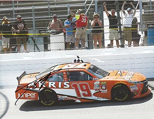 Autographed 2016 Daniel Suarez #19 Arris Team Michigan Race Win (Checkered Flag Victory Celebration) Xfinity Series Joe Gibbs Racing Signed Collectible Picture Nascar 9X11 Inch Glossy Photo With Coa 1