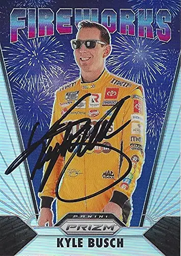 Autographed Kyle Busch 2020 Panini Prizm Fireworks (#18 M&Ms Team) Joe Gibbs Racing Nascar Cup Series Signed Collectible Trading Card With Coa 1