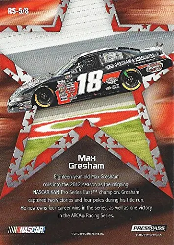 Autographed Max Gresham 2012 Press Pass Racing Total Memorabilia Rising Stars Insert Signed Collectible Nascar Trading Card With Coa 2