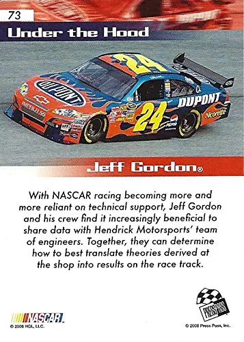 Autographed Jeff Gordon 2008 Press Pass Speedway Racing Under The Hood (#24 Dupont Team) Hendrick Motorsports Signed Nascar Collectible Trading Card With Coa 2