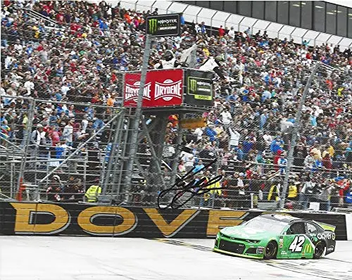 Autographed 2019 Kyle Larson #42 Clover Racing Dover Race Win (Crossing The Finish Line) Monster Cup Series Ganassi Team Signed Collectible Picture Nascar 8X10 Inch Glossy Photo With Coa 1