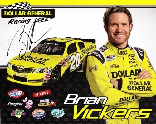 Autographed 2013 Brian Vickers #20 Dollar General Racing (Nationwide Series) Signed 8X10 Inch Nascar Hero Card Photo With Coa 1
