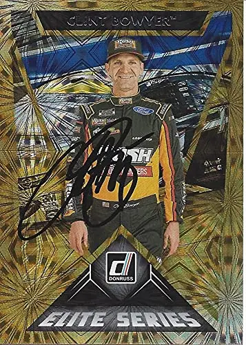 Autographed Clint Bowyer 2021 Panini Donruss Racing Elite Series (#14 Rush Truck Center Team) Stewart-Haas Racing Insert Signed Nascar Collectible Trading Card With Coa 1