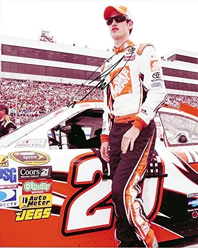 Autographed 2009 Joey Logano #20 The Home Depot Racing Rookie Driver (Joe Gibbs Team) Pit Road Pre-Race Old Signature Style Signed Picture Nascar Glossy 8X10 Inch Photo With Coa 1