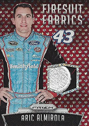 Aric Almirola 2016 Panini Prizm Racing Firesuit Fabrics (2-Color Race Used Patch) #43 Smithfield Signed Insert Collectible Nascar Trading Card #15/25 1