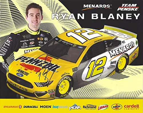 Autographed 2019 Ryan Blaney #12 Pennzoil/Menards Ford Mustang (Team Penske Racing) Monster Energy Cup Series Signed Collectible Picture Nascar 8X10 Inch Official Hero Card Photo With Coa 1