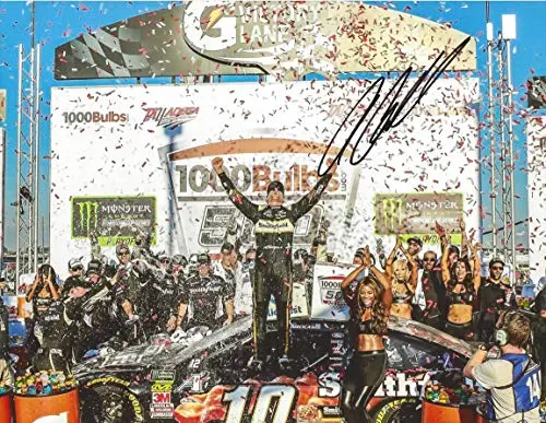 Autographed 2018 Aric Almirola #10 Smithfield Bacon For Life Talladega Race Win (Victory Confetti) Monster Energy Cup Series Signed Collectible Picture Nascar 9X11 Inch Glossy Photo With Coa 1