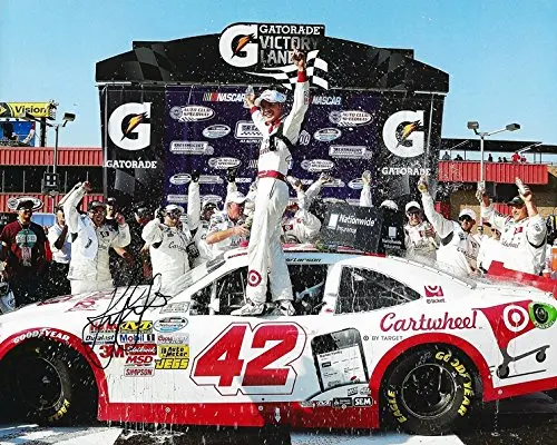 Autographed 2014 Kyle Larson #42 Target Cartwheel Racing Fontana California Win Victory Lane (Nationwide Series) Ganassi Signed 8X10 Nascar Glossy Photo With Coa 1