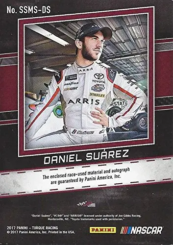 Daniel Suarez 2017 Panini Torque Racing Sheet Metal Signatures (#19 Arris Race-Used Metal) Rookie Season Joe Gibbs Team Insert Collectible Nascar Trading Card #47/50 2