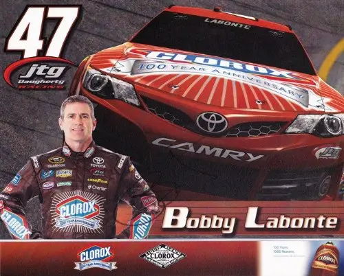 Autographed 2013 Bobby Labonte #47 Clorox (100Th Anniversary) 8X10 Nascar Signed Hero Card 1