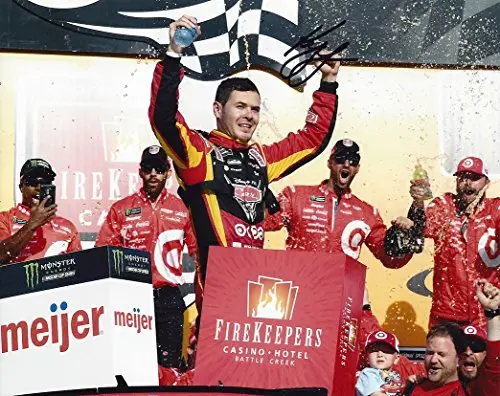 Autographed 2017 Kyle Larson #42 Target/Disney Cars 3 Movie Racing Michigan Win (Victory Lane Celebration) Monster Energy Cup Series Signed Collectible Picture Nascar 8X10 Inch Glossy Photo With Coa 1