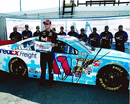 Autographed 2013 Denny Hamlin #11 Fedex Freight Racing Dover Pole Award (Gibbs) Signed 8X10 Nascar Glossy Photo With Coa 1