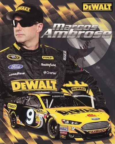 Autographed 2013 Marcos Ambrose #9 Dewalt Racing (Petty) Nascar Signed 8X10 Hero Card 1
