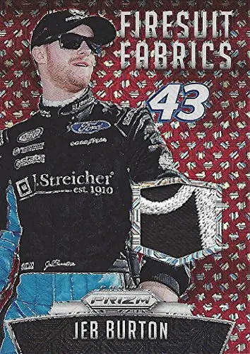 Jeb Burton 2016 Panini Prizm Racing Firesuit Fabrics (2-Color Race Used Patch) #43 J. Streicherm Team Red Flag Parallel Insert Collectible Nascar Trading Card #16/25 1