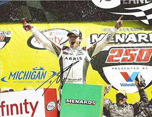 Autographed 2016 Daniel Suarez #19 Arris Team Michigan Race Win (Victory Lane Celebration) Xfinity Series Joe Gibbs Racing Signed Collectible Picture Nascar 9X11 Inch Glossy Photo With Coa 1