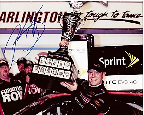 Autographed 2011 Regan Smith #78 Furniture Row Racing Darlington Win (Trophy) Signed 8X10 Nascar Glossy Picture With Coa 1