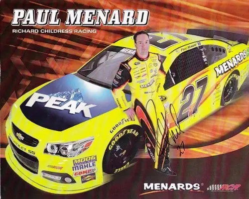 Autograpahed 2013 Paul Menard #27 Peak Antifreeze / Menards Signed 8X10 Nascar Hero Card Photo With Coa 1