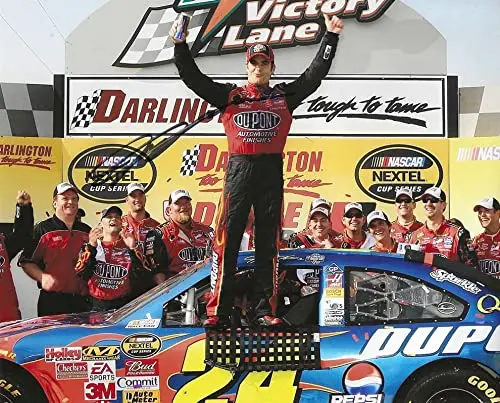 Autographed 2007 Jeff Gordon #24 Dupont Racing Darlington Race Win (Victory Celebration) Hendrick Motorsports Signed Collectible Picture 8X10 Inch Nascar Glossy Photo With Coa 1