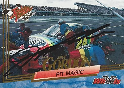 Autographed Jeff Gordon 1993 Wheels Racing Rookie Thunder (Pit Magic) #24 Dupont Rainbow Team (Winston Cup Series) Vintage Signed Nascar Collectible Trading Card With Coa 1